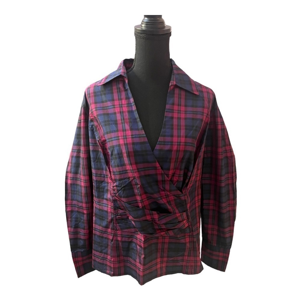 Talbots Plaid Silk Cotton Long Sleeve Top 14WP